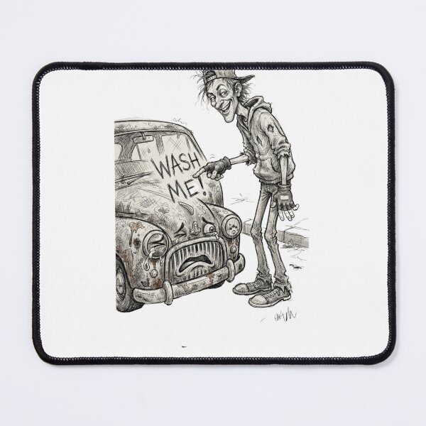 Item preview, Funny Man Writing Wash Me on Dirty Crying Vintage Car - Black and White Sketch designed and sold by jhgjykuo.