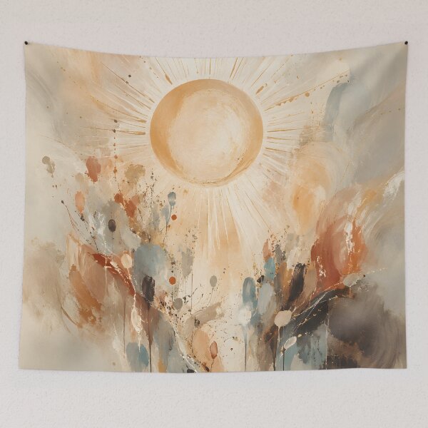 Item preview, Abstract Sunrise Landscape – Boho Neutral Mountain Wall Art in Terracotta & Blue designed and sold by GutyzDesignsES.