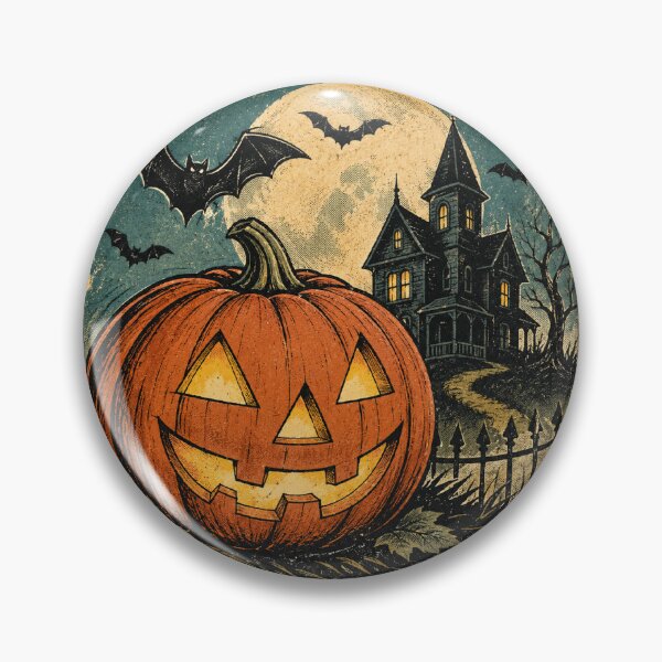 Item preview, Vintage Haunted House and Pumpkin - Retro Halloween Horror designed and sold by LOL-N-LIFESTYLE.