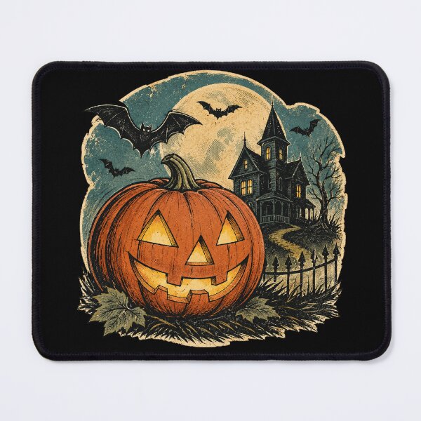 Item preview, Vintage Haunted House and Pumpkin - Retro Halloween Horror designed and sold by LOL-N-LIFESTYLE.