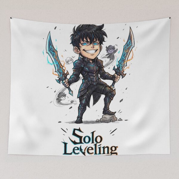 Item preview, Chibi Sung Jinwoo Solo Leveling Shadow Monarch Dual Daggers Anime Art designed and sold by FreakToons.