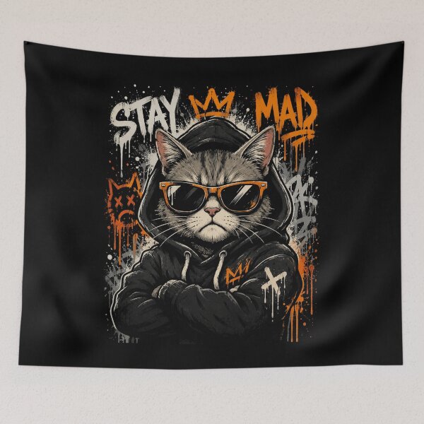 Item preview, Angry Cat Grunge Graffiti Retro Streetwear Illustration designed and sold by anamul43.
