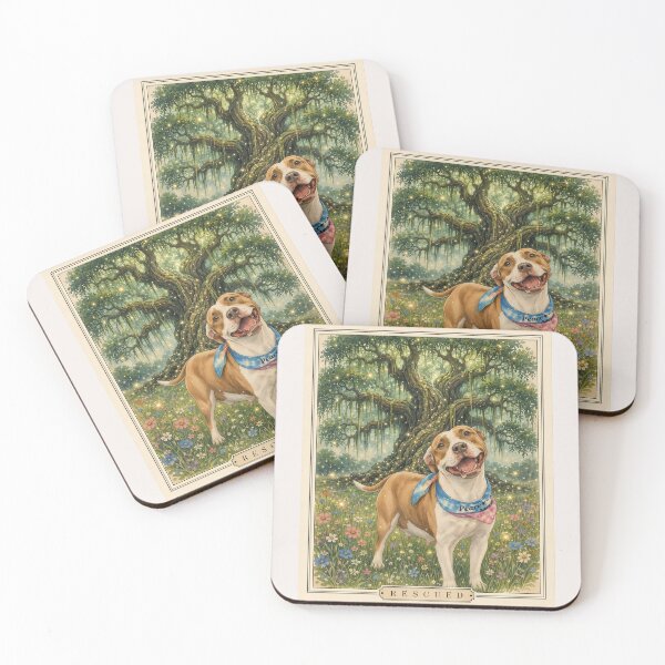 Item preview, Happy Rescued Pit Bull Dog Art under Oak Tree designed and sold by RescueHeart10.