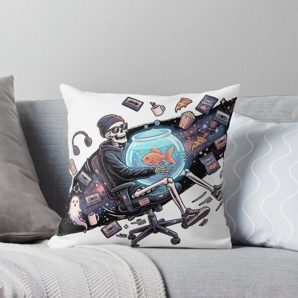 Item preview, Cool Skeleton Floating in Office Chair Holding Goldfish Bowl in Space designed and sold by MisteryDesigner.
