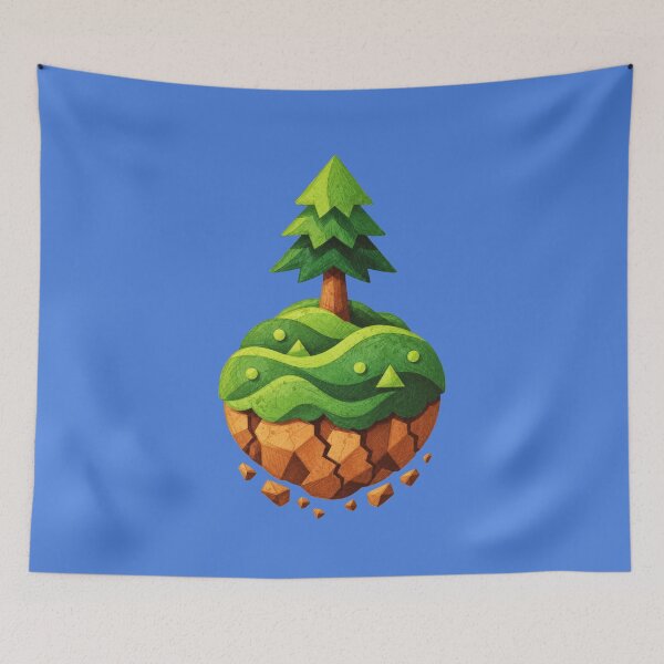 Item preview, Spruce on a floating island – Green geometric nature art designed and sold by Mediatoni.