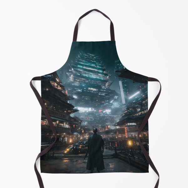 Item preview, Sci-Fi Chinese Cyberpunk City Wall Art, Neon Pagoda Poster designed and sold by AetherianArchive.
