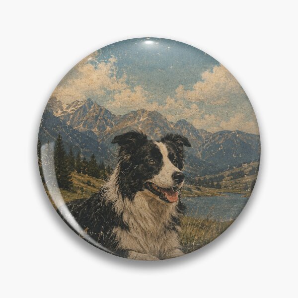 Item preview, Retro Border Collie Mountain Landscape designed and sold by Bartas2026.