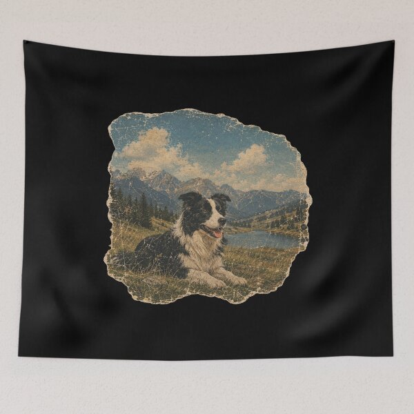 Item preview, Retro Border Collie Mountain Landscape designed and sold by Bartas2026.