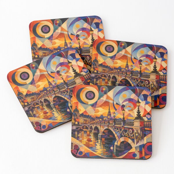 Item preview, Geometric European Cityscape – Colorful Bridge Sunset Wall Art designed and sold by GutyzDesignsES.
