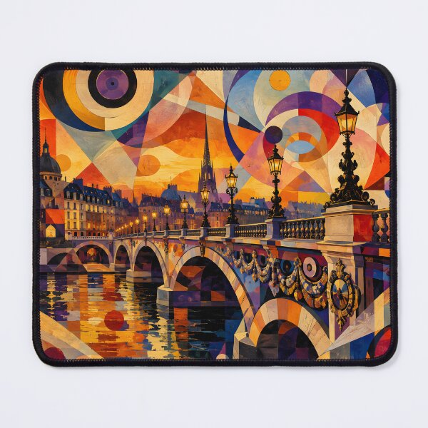 Item preview, Geometric European Cityscape – Colorful Bridge Sunset Wall Art designed and sold by GutyzDesignsES.