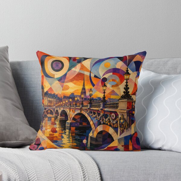 Item preview, Geometric European Cityscape – Colorful Bridge Sunset Wall Art designed and sold by GutyzDesignsES.