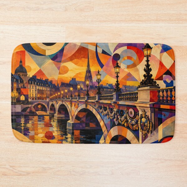 Item preview, Geometric European Cityscape – Colorful Bridge Sunset Wall Art designed and sold by GutyzDesignsES.
