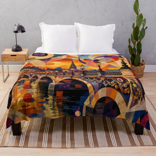 Item preview, Geometric European Cityscape – Colorful Bridge Sunset Wall Art designed and sold by GutyzDesignsES.