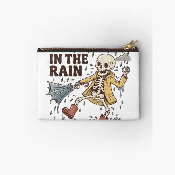 Item preview, Skeleton in Yellow Raincoat Dancing in Rain Puddle with Umbrella designed and sold by MisteryDesigner.