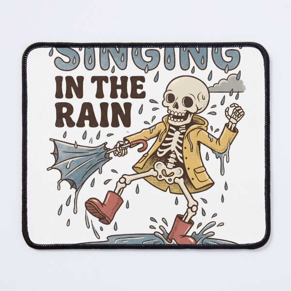 Item preview, Skeleton in Yellow Raincoat Dancing in Rain Puddle with Umbrella designed and sold by MisteryDesigner.