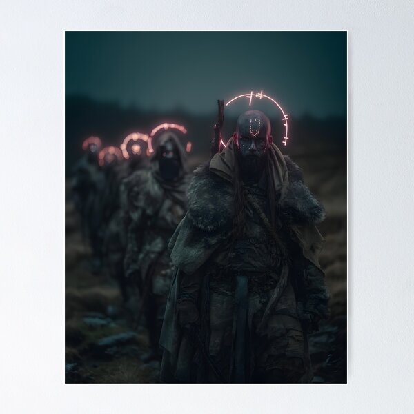 Item preview, Sci-Fi Viking Warband Wall Art, Glowing Rune Halo Poster designed and sold by AetherianArchive.