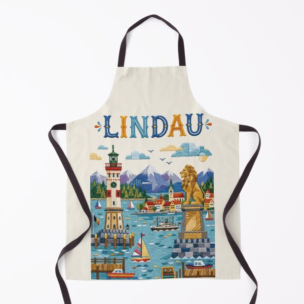 Item preview, Lindau Germany Embroidery Travel Poster | Lake Constance Lighthouse Bavarian Folk Art designed and sold by Witsprings.