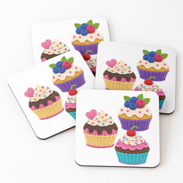 Item preview, 3 Retro Crochet-Style Cupcakes Print Shapes Mania designed and sold by Shapes-Mania.