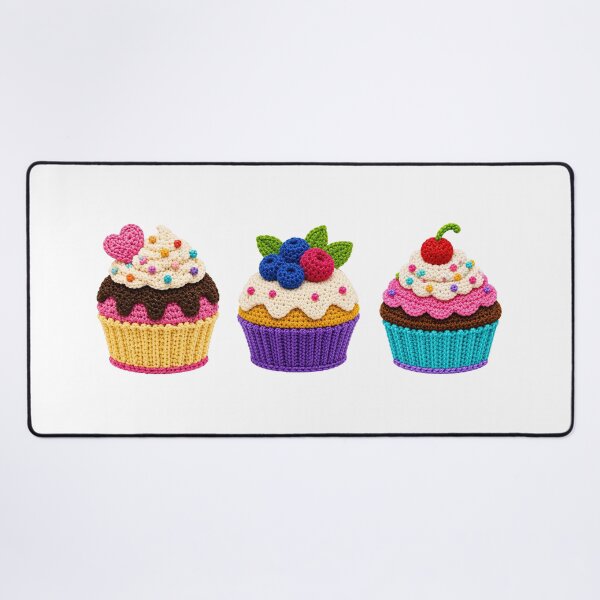 Item preview, 3 Retro Crochet-Style Cupcakes Print Shapes Mania designed and sold by Shapes-Mania.