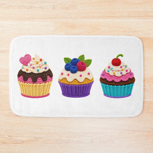 Item preview, 3 Retro Crochet-Style Cupcakes Print Shapes Mania designed and sold by Shapes-Mania.