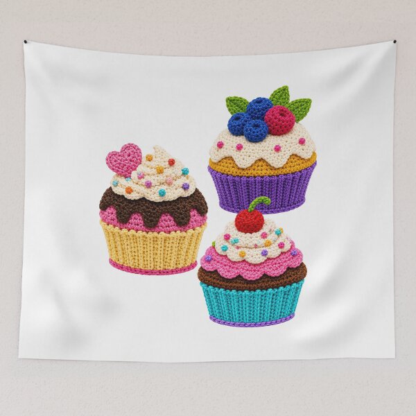 Item preview, 3 Retro Crochet-Style Cupcakes Print Shapes Mania designed and sold by Shapes-Mania.