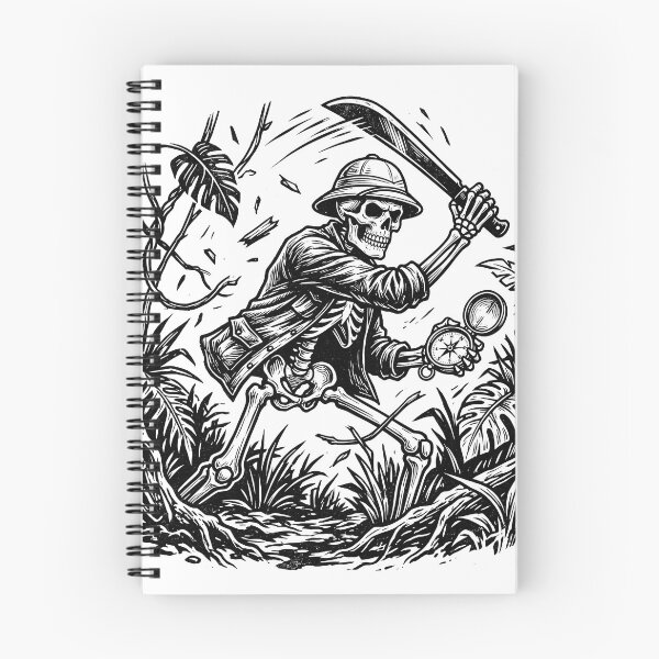 Item preview, Skeleton Explorer Wearing Pith Helmet Swinging Machete in Dense Jungle designed and sold by MisteryDesigner.