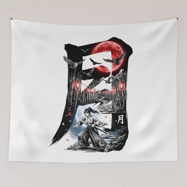 Item preview, Moon Kanji Japanese Samurai Warrior Blood Moon Anime Aesthetic designed and sold by mood-draftsman.