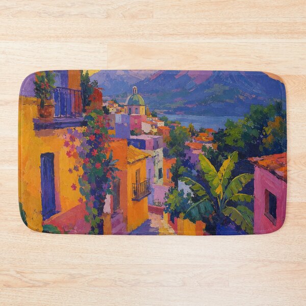 Item preview, Colorful Mediterranean Village Wall Art – Coastal Mountain Town Travel Print designed and sold by GutyzDesignsES.