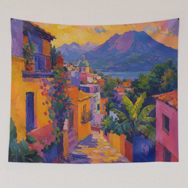 Item preview, Colorful Mediterranean Village Wall Art – Coastal Mountain Town Travel Print designed and sold by GutyzDesignsES.