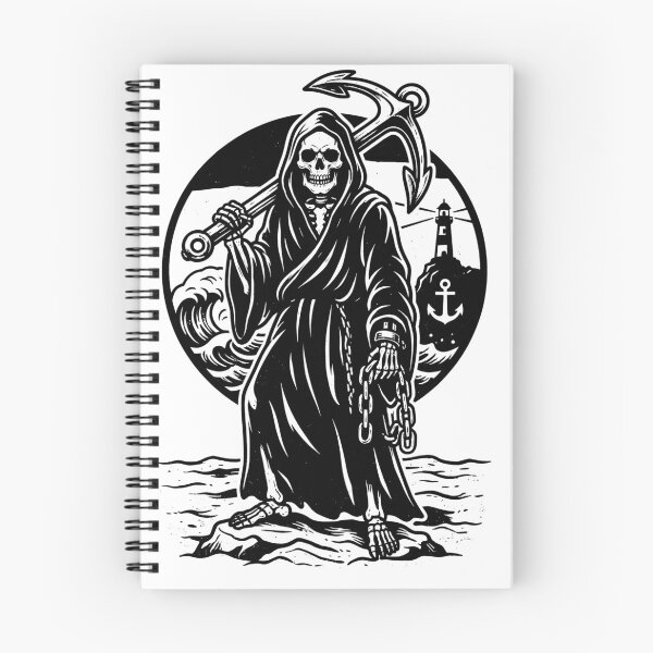 Item preview, Grim Reaper Carrying Large Anchor and Chains Standing Near Lighthouse designed and sold by MisteryDesigner.