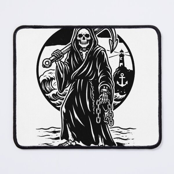 Item preview, Grim Reaper Carrying Large Anchor and Chains Standing Near Lighthouse designed and sold by MisteryDesigner.