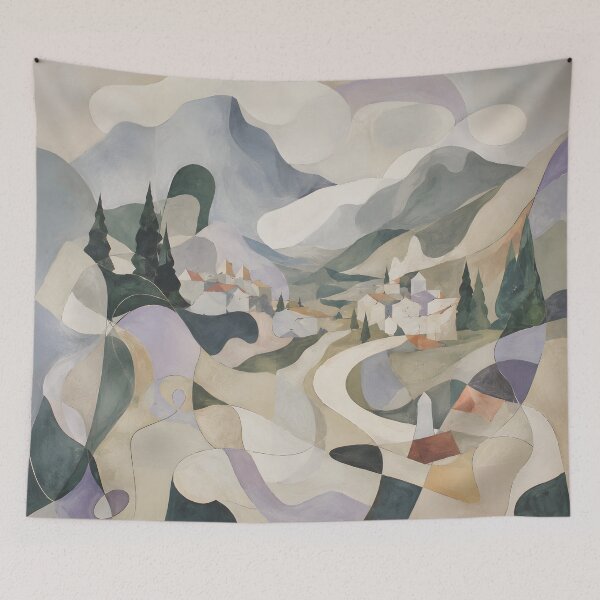 Item preview, Abstract Volcano Landscape – Earth Tone Mid Century Village Wall Art designed and sold by GutyzDesignsES.