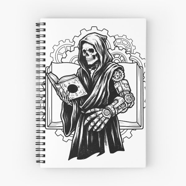 Item preview, Steampunk Skeleton Reading Open Book with Cyborg Mechanical Arm designed and sold by MisteryDesigner.