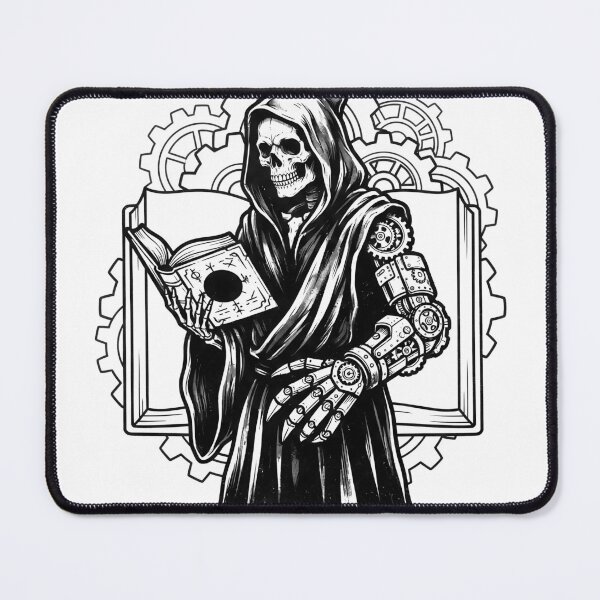 Item preview, Steampunk Skeleton Reading Open Book with Cyborg Mechanical Arm designed and sold by MisteryDesigner.