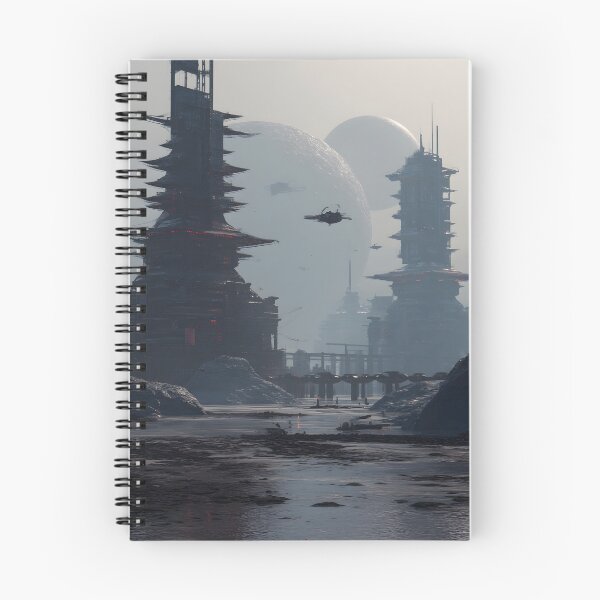 Item preview, Sci-Fi Chinese Pagoda City Wall Art, Alien Moon Skyline Poster designed and sold by AetherianArchive.