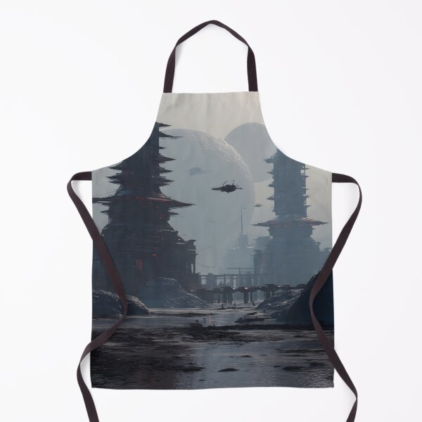 Item preview, Sci-Fi Chinese Pagoda City Wall Art, Alien Moon Skyline Poster designed and sold by AetherianArchive.
