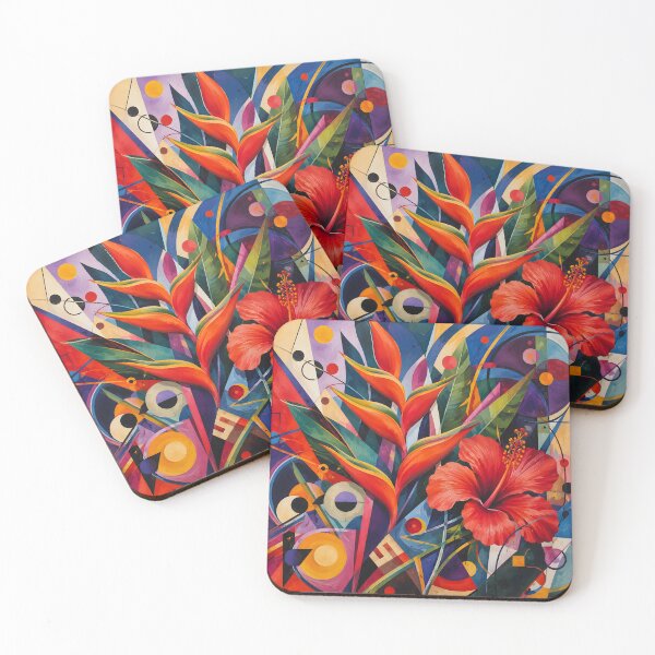 Item preview, Tropical Hibiscus & Heliconia – Colorful Geometric Botanical Wall Art designed and sold by GutyzDesignsES.