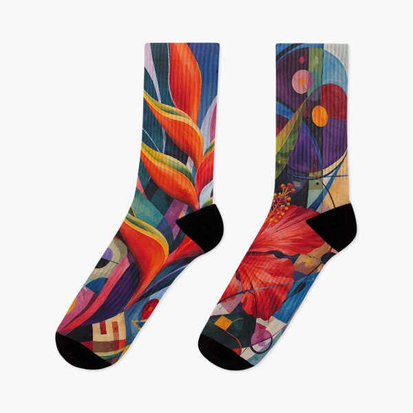 Item preview, Tropical Hibiscus & Heliconia – Colorful Geometric Botanical Wall Art designed and sold by GutyzDesignsES.