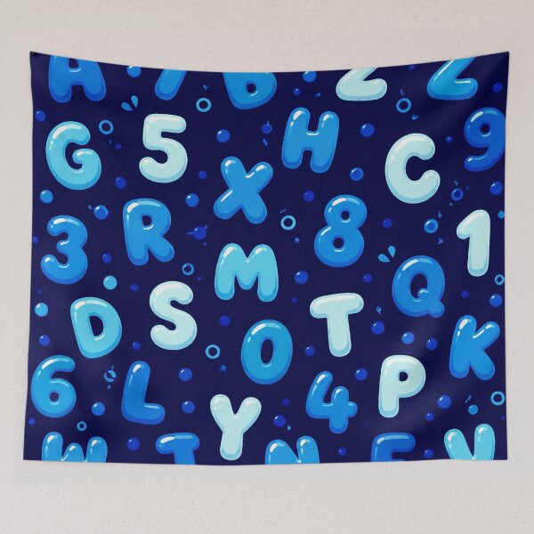 Item preview, Blue 3D Alphabet & Numbers Pattern – Playful Educational Typography Design designed and sold by IMuDesigner.