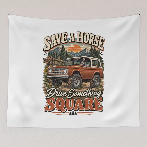 Item preview, Save a Horse Drive Something Square – Funny Vintage 4x4 Off Road Adventure Design designed and sold by InkBarn.