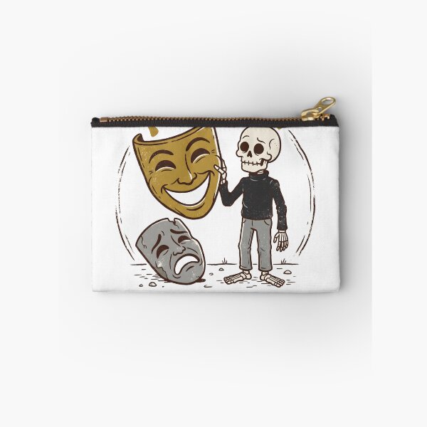 Item preview, Skeleton in Turtleneck and Pants Holding Large Comedy Mask near Tragedy Mask designed and sold by MisteryDesigner.