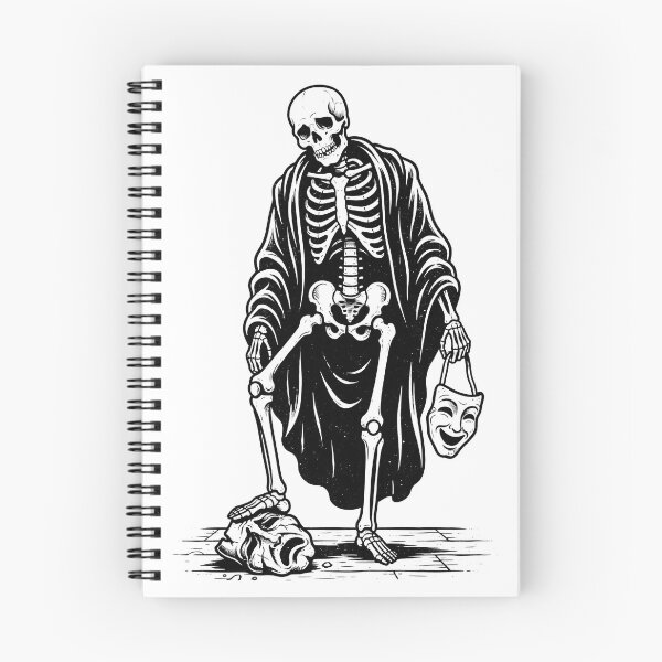 Item preview, Sad Skeleton in Draped Robe Holding Smiling Mask and Stepping on Sad Mask designed and sold by MisteryDesigner.