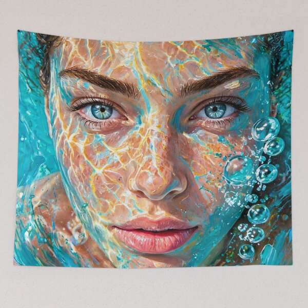 Item preview, Underwater Light - Dreamy Portrait in Turquoise Water with Bubbles designed and sold by Surviving Monday Club.