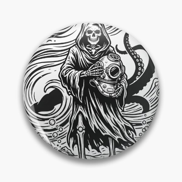 Item preview, Grim Reaper Holding Vintage Scuba Diving Helmet with Kraken Tentacle designed and sold by MisteryDesigner.