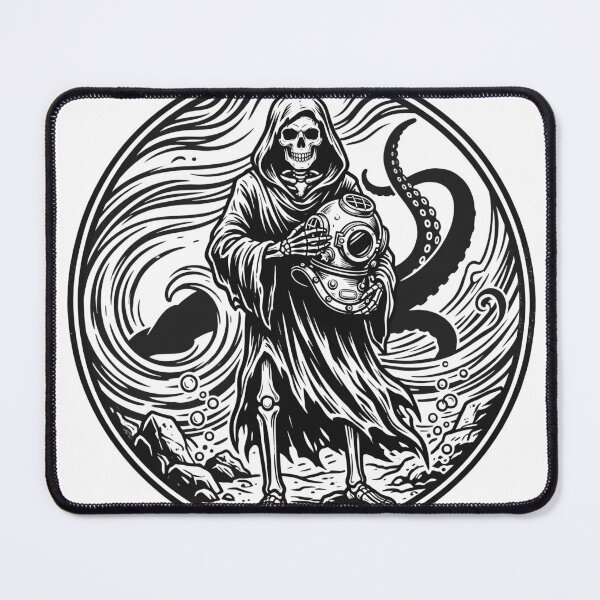 Item preview, Grim Reaper Holding Vintage Scuba Diving Helmet with Kraken Tentacle designed and sold by MisteryDesigner.