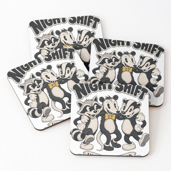 Item preview, The Night Shift Retro Cartoon Raccoon Opossum Badger Trio Tee designed and sold by KIDEnia.