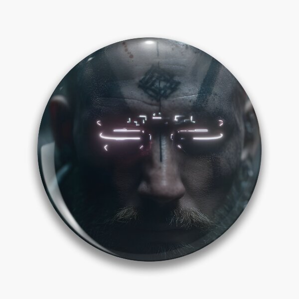 Item preview, Sci-Fi Viking Warrior Wall Art, Cybernetic Visor Portrait Poster designed and sold by AetherianArchive.