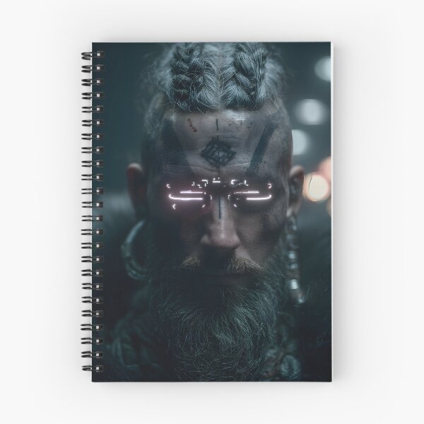 Item preview, Sci-Fi Viking Warrior Wall Art, Cybernetic Visor Portrait Poster designed and sold by AetherianArchive.