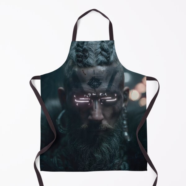 Item preview, Sci-Fi Viking Warrior Wall Art, Cybernetic Visor Portrait Poster designed and sold by AetherianArchive.