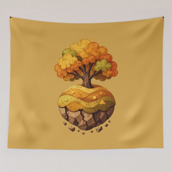 Item preview, Oak on a floating island – Orange geometric nature art designed and sold by Mediatoni.